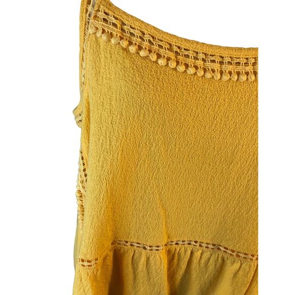 Womens Sun‎ Shirt Sz M Sleeveless Yellow Baby Doll Tank Top Crocheted Detail - Picture 4 of 8